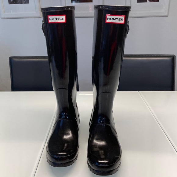 Hunter Shoes - Hunter Original Glossy Tall Black Rain Boots 7